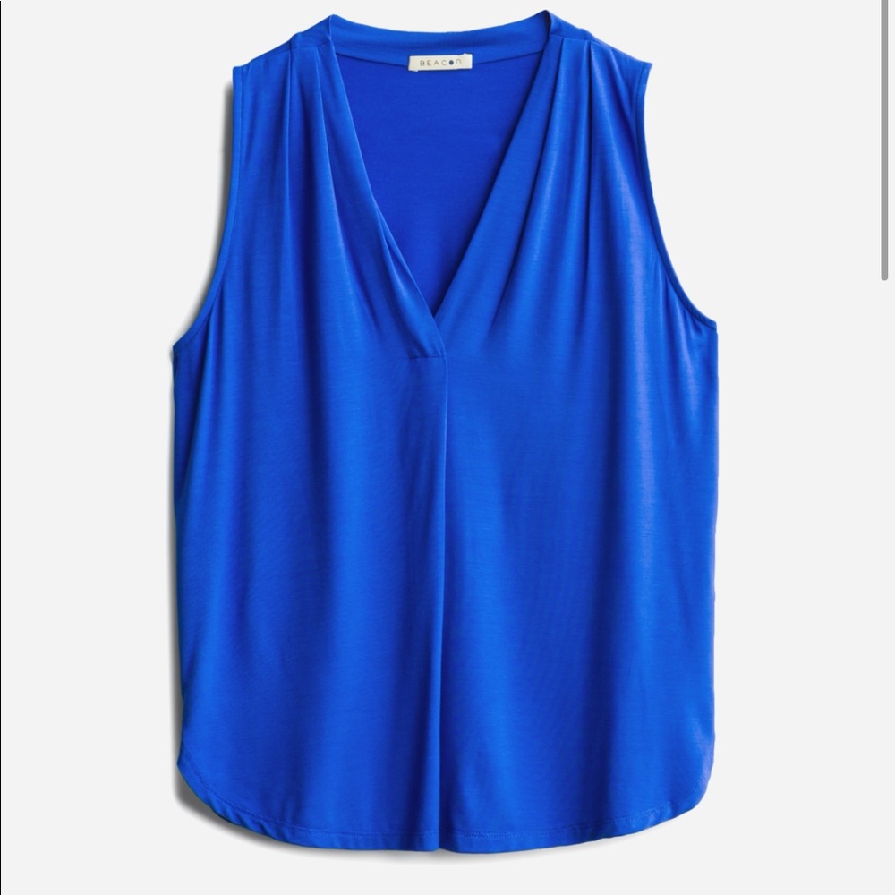 Beacon Alicia Pleat Detail knit top. Cobalt color